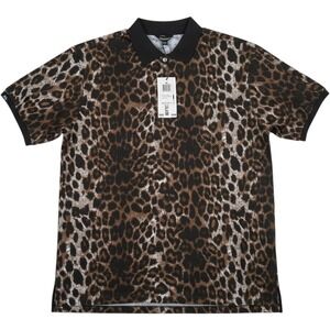 Imperious Mens Cheetah Cotton Print Polo Shirt Short Sleeve Cotton Brown 2XL NWT